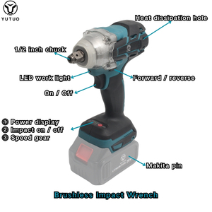 Set Professionale YUTUO 4 in 1 di Utensili Elettrici Senza Fili Brushless: Trapano a Percussione, Avvitatore, Martello, Smerigliatrice Angolare in Valigetta di Plastica - Product Image 4