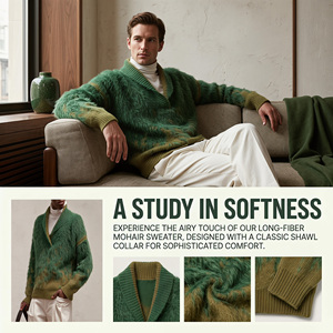 Maglione da <span class=keywords><strong>Uomo</strong></span> in Maglia a Maniche Lunghe con Colletto a Corsetto in Peluche a Pelo Lungo, Stile Retrò Business Art Cashmere, per <span class=keywords><strong>un</strong></span> Calore Avvolgente. - Product Image 4