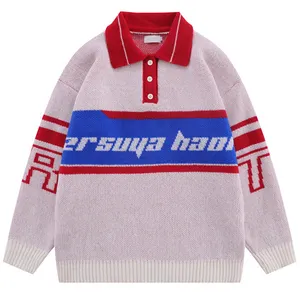 Custom Logo Oem Men Jacquard Pullover Knitwear Winter Knitted Cotton Polo Neck Designer Sweaters Men