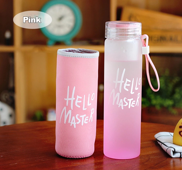 420ml Logo Personnalisé Réutilisable Dégradé En Verre Givré Bouteille D'eau Avec Manchon