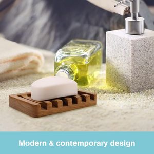 Jabonera de madera rectangular con drenaje automático para uso en el hogar, baño y hotel - Product Image 3