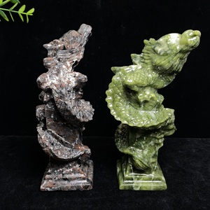 ของตกแต่งโต๊ะรูปปั้นเสามังกรฮวงจุ้ยหยกแกะสลักด้วยมือเสามังกรที่ดึงดูดความมั่งคั่งและโชคดี - Product Image 4