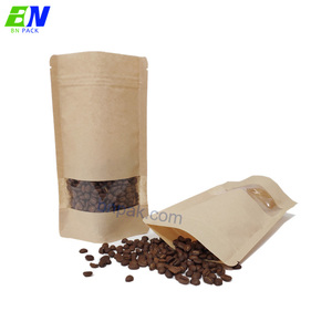 Eco friendly biodegradable plastic Kraft paper packaging zip coffee bags with window