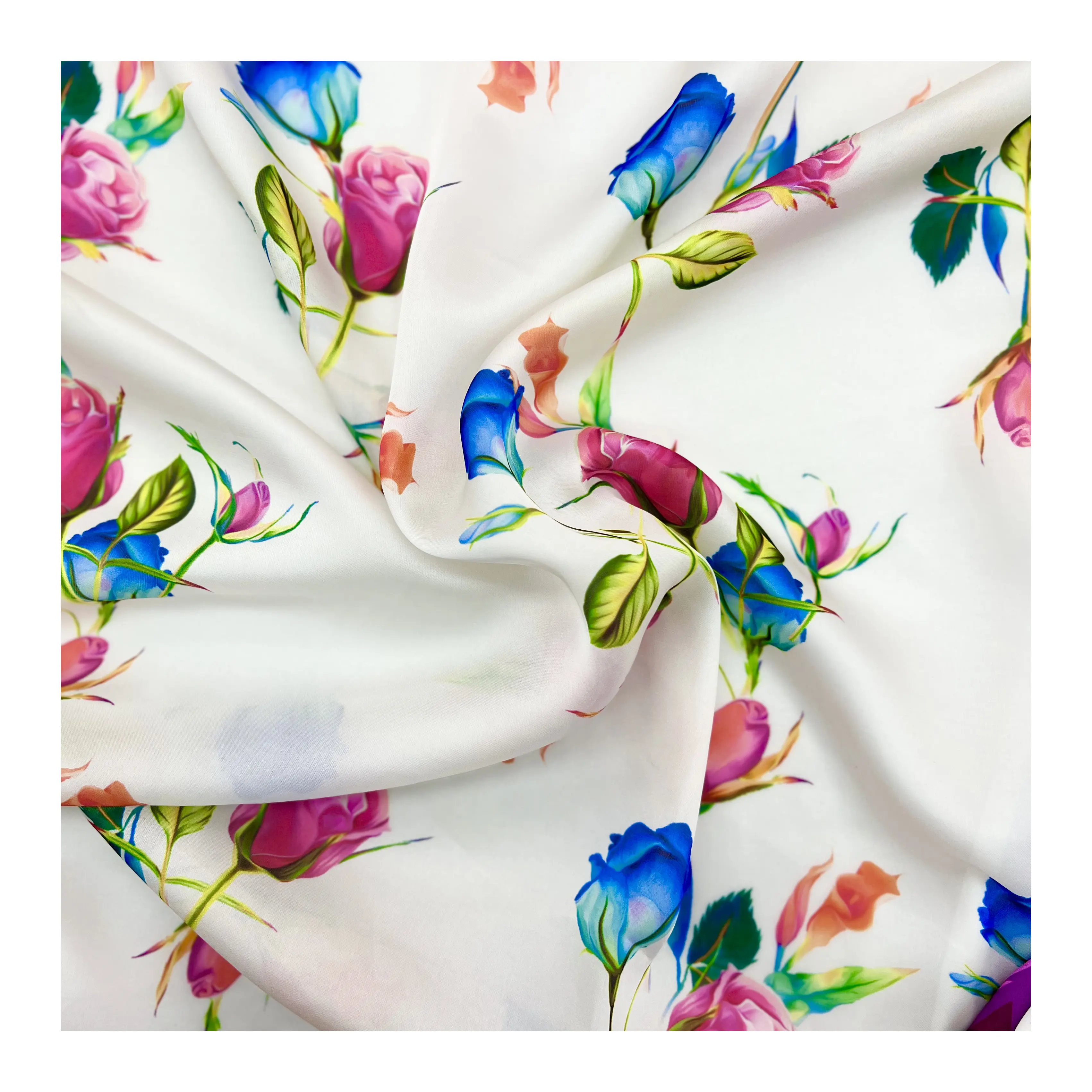 Alta qualidade super leve e macio impressão digital poliéster colorido rosa flor cetim chiffon tecido para roupas