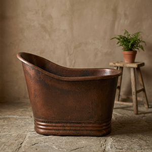 Freestanding Copper Bathtub Oval Clawfoot <b>Slipper</b> Tub Handcrafted Metal Bath Barrel for Home Hotel- Indian Home Crafts - Product Image 1