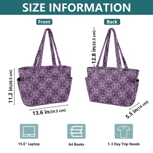 Sac fourre-tout décontracté matelassé pour femme, motif Hawaïen violet Ulu personnalisé, grande capacité, multi-poches, durable et écologique - Product Image 3