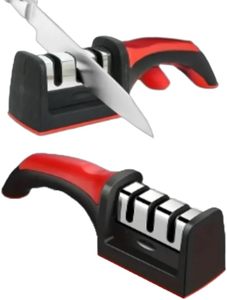 Aiguiseur de couteaux manuel pratique rouge et noir pour affûter les couteaux - Product Image 3