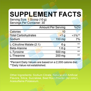 SUNI OEM/ODM Polvere <span class=keywords><strong>Pre</strong></span>-Allenamento con Etichetta Privata 300g, Mix Energetico al Gusto Mela Verde, Integratore per Prestazioni in Palestra - Product Image 2