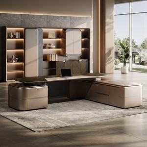 Ensemble bureau et chaise <span class=keywords><strong>de</strong></span> direction, bureau en L moderne et simple <span class=keywords><strong>avec</strong></span> armoire latérale, luxe léger haut <span class=keywords><strong>de</strong></span> gamme pour président/CEO - Product Image 2
