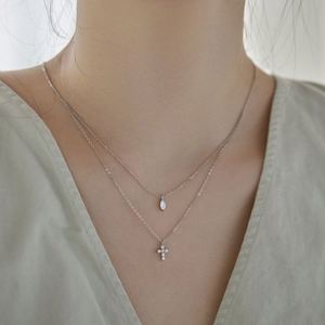 Dylam Trendy Minimalist Design Women 925 Sterling Silver Fine Jewelry Diamond 5A Zirconia <b>Cross</b> Pendant Layer Necklace - Product Image 2