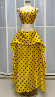Ensemble 2 pièces pour femme : Haut court à bretelles spaghetti et jupe longue fluide taille haute, à rayures et pois, pour soirées et fêtes
