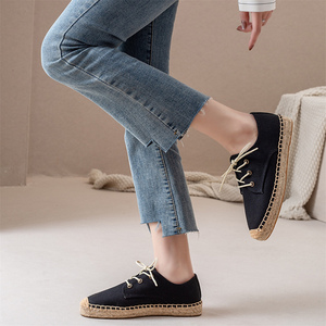 <span class=keywords><strong>Alpargatas</strong></span> de <span class=keywords><strong>Mujer</strong></span> Modernas con Cordones y Punta Cerrada, Tejidas en Yute, con Suela Gruesa, Calzado Diario Antideslizante, Minimalista e Informal - Product Image 2