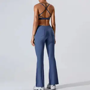 YanRuo nuovo Set di attrezzature per il Fitness più venduto di alta qualità pantaloni a zampa con tasche sui fianchi Set Yoga