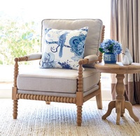 Meilleure Vente : Fauteuil de Style Accent au Design Décontracté, Tissu Lin Bleu à Prix Abordable avec Bois de Chêne pour Chambre ou Salon