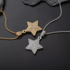 Pendentif étoile à cinq branches à 3 couches, accessoires hip-hop, colliers pour hommes et femmes, zircon incrusté de cuivre - Product Image 3