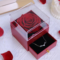 Boîte carrée transparente personnalisée, faite à la main, pour rose éternelle, avec couvercle coulissant, pour bague et collier, rose rouge, Fête des Mères
