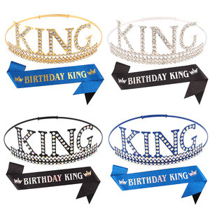 Corona per Compleanno da Uomo, Accessorio per Feste in Stile Europeo e Americano, Corona da Re in Ferro con Grandi Lettere in Cristallo Bianco - Product Image 2