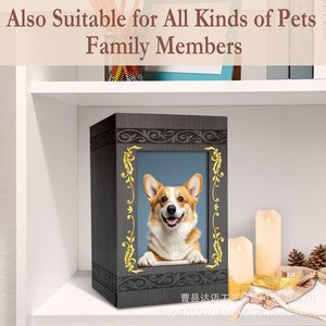 Wooden Cremation Urn With Photo Frame Rectangle Black Durable Pet <b>Memorial</b> <b>Box</b> - Product Image 3