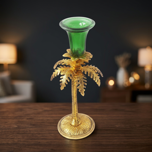 Porte-bougie en métal en forme de feuille de palmier, support de bougie en verre, bougeoir décoratif fait main pour la maison, les mariages et les villas - Product Image 4