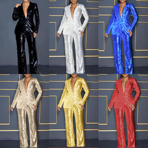 V-neck Sequins Long Sleeve Suit Loose Women's 2 Piece <b>Set</b> Fashion - Product Image 3