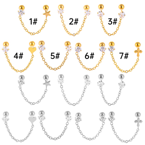 <span class=keywords><strong>Orecchini</strong></span> a perno doppio in acciaio inossidabile 316L YW con zirconi a forma di stella e cuore <span class=keywords><strong>per</strong></span> <span class=keywords><strong>piercing</strong></span> alla cartilagine, elice, <span class=keywords><strong>trago</strong></span> - Gioielli <span class=keywords><strong>per</strong></span> il corpo - Product Image 1