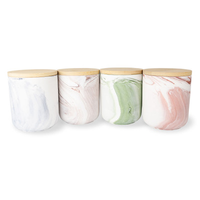 Pot à bougie en céramique marbrée avec couvercle en bambou, décoration nordique pour la maison, récipient à bougie, vente en gros, cire de soja, logo personnalisé, ODM, faible MOQ