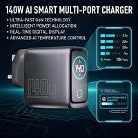 Chargeur GaN intelligent 140W avec écran AI, certification CE, protocole PD, interface Type-C, compatible iPhone 17, ordinateurs portables, multi-ports, charge rapide