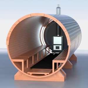 <span class=keywords><strong>Grand</strong></span> sauna baril extérieur en cèdre personnalisé pour 10 personnes sauna traditionnel avec poêle à bois et baie vitrée panoramique - Product Image 5