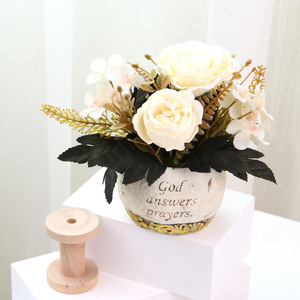 Arreglos Florales Artificiales en Jarrones de Cerámica con Texto 'Dios Responde las Oraciones', Flores Decorativas para Interiores, Paquete de Varias Piezas - Product Image 4