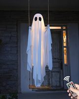 Décoration d'Halloween : Grand fantôme suspendu en tissu avec guirlande lumineuse LED, directement de l'usine, pour fêtes et événements.