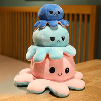 Boneka Gurita Lucu Bolak-Balik Grosir, Mainan Hewan Isi Lembut Dua Sisi, Dapat Berubah Warna, OEM