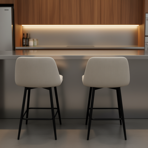 Taburetes de Bar Giratorios con Altura de 25.6 Pulgadas, Asiento de Tela de Lino, Patas de Metal, Diseño Moderno, Muebles de Bar - Product Image 2