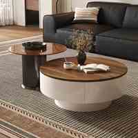 Table basse vintage en bois avec structure en fer et espace de rangement, sans assemblage requis, idéale pour la maison et le salon