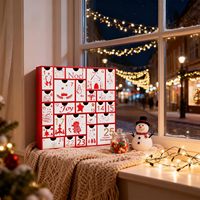 Calendrier de l'Avent en Bois Rouge 2025 Réutilisable 30 cm 25 Tiroirs de Rangement Taille et Couleur Personnalisables Calendrier de Compte à Rebours de Noël pour
