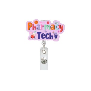 Porte-<span class=keywords><strong>badge</strong></span> rétractable mignon pour équipe de pharmacie, porte-<span class=keywords><strong>badge</strong></span> d'identification amusant pour infirmière et pharmacien avec motif pilule de dessin animé et pince crocodile - Product Image 2