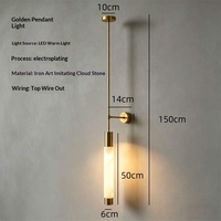 Lampe murale LED en fer de style chinois moderne et nouveau, avec longue tige et fond imitation marbre, idéale pour hôtels, villas et couloirs