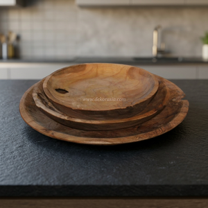 Juego de Tazones de Madera Ecológicos Estilo Vintage, Madera de Raíz de Teca, Hechos a Mano, Color Natural, 20 cm, Vajilla, Regalos Empresariales, DEKOR - Product Image 3