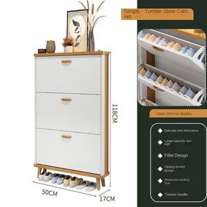 رف أحذية عمودي معدني بتصميم حديث ورفيع للغاية بسعة كبيرة ، خزانة حائطية متعددة الطبقات ، أبيض - Product Image 6