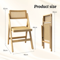 Chaise de salle à manger pliable scandinave en rotin, en bois d'hévéa massif, avec assise en osier tressé, style café-bistro français pour la maison