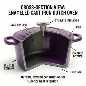 E-Top Marmite <span class=keywords><strong>en</strong></span> <span class=keywords><strong>fonte</strong></span> émaillée de qualité alimentaire violette pour cuisson polyvalente, Batteries de cuisine, <span class=keywords><strong>Casseroles</strong></span> - Product Image 2