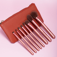 Ensemble de 8 pinceaux éventail permanents en poils synthétiques rouges pour le maquillage, avec sac de voyage, pour le visage et les yeux