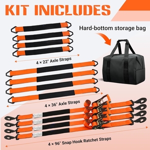 Kit de 12 sangles d'arrimage pour voiture, sangles à cliquet avec mousqueton, 22" et <span class=keywords><strong>36</strong></span>", sangles d'axe, résistance à la rupture de 10000 lbs pour voiture, camion, UTV - Product Image 4