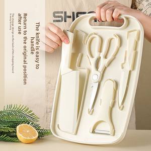 Juego de cuchillos y tabla de cortar portátiles para exteriores, de acero inoxidable, para verduras, frutas y alimentos complementarios. - Product Image 1