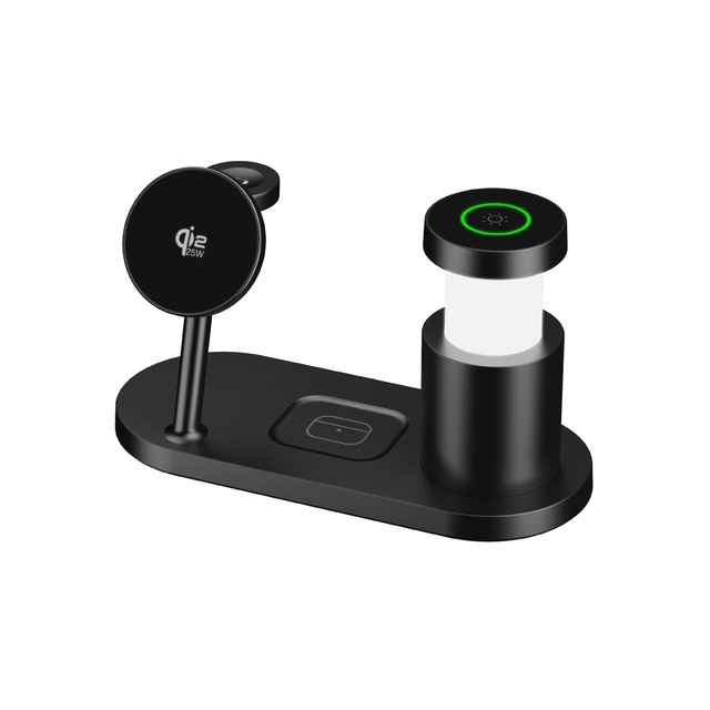 New ZJ03 4-in-1 Qi2.2 Magnetic 25W Wireless Charger with Desk Night Light for Cell Phone, Watch & Earphone