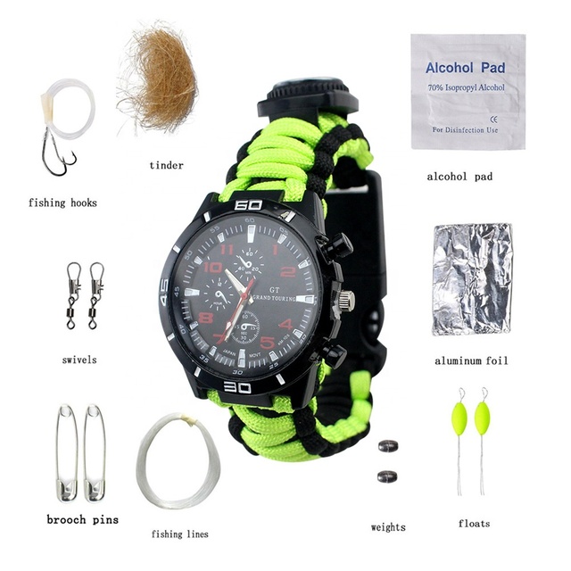 Outdoor Camping Tactical Weaving Survival Watch Waterproof Paracord Bracelet Watch