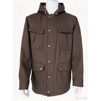Veste d'hiver classique pour homme en laine peignée unie, coupe ample, avec fermeture éclair sur le devant et capuche doublée à carreaux