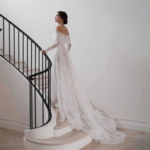 SF2325F <b>Drop</b> Shipping New Hot Selling off Shoulder Fashionable Lace Long Sleeve Trailing Bridal Wedding Dress - Product Image 2