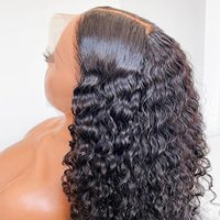 Perruque Lace Front HD Transparente sans colle, Cheveux Humains 100% Vierge Brésiliens Noirs, Ondulés Water Wave, Bob Bouclé de 12 Pouces avec Baby Hair