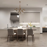 Meubles de cuisine modernes style Shaker, menuiserie, placage naturel, porte tambour avec éclairage LED et plan de travail en marbre