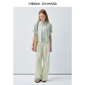 VEGA CHANG Completo Due Pezzi Verde Menta per Donna, Pantaloni a Vita Alta e Gamba Larga, Outfit Estivo Casual, Vendita all'Ingrosso - Product Image 4